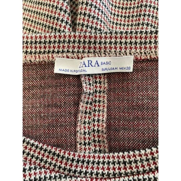 Zara Basic women's red/black plaid crew neck short sleeve cropped shirt size Med - Picture 7 of 8